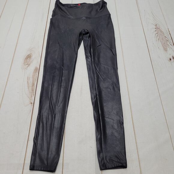 Spanx black faux leather leggings crackle large - Picture 1 of 8